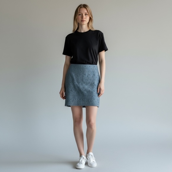 Garnet Hill Skirt Womens 10 Blue Eyelet Boho Lined Cotton Coastal Cruise Resort - Picture 1 of 13